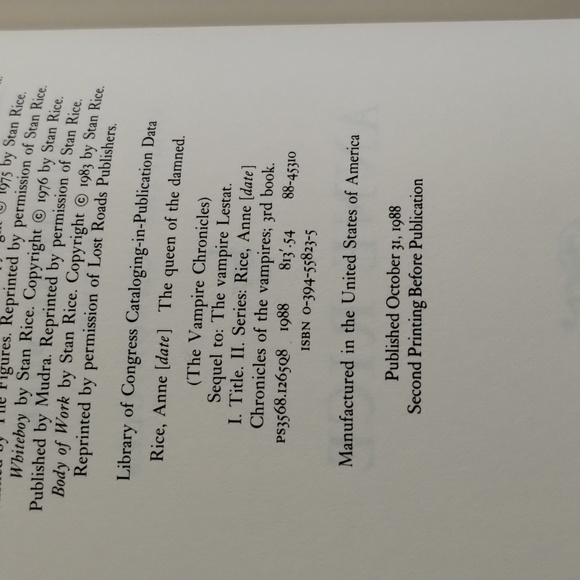 1st Edition Vampire Chronicles Ser.: The Queen of the Damned by Anne Rice 1988 - Picture 5 of 10